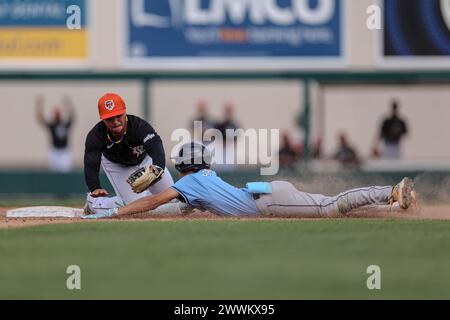 Tampa Bay Rays Adrian Santana (6) at bat during an MLB Spring Breakout ...