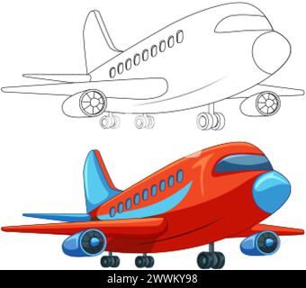Two stylized airplanes, one colored and one outlined. Stock Vector