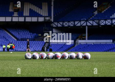 Liverpool, UK. 24th Mar, 2024. Goodison Park, Liverpool, England, March 24th 2024: Footballs before the Barclays FA Womens Super League match between Everton and Liverpool at Goodison Park in Liverpool, England on March 24th 2024. (Sean Chandler/SPP) Credit: SPP Sport Press Photo. /Alamy Live News Stock Photo