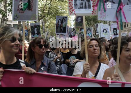 Buenos Aires, Federal Capital, Argentina. 24th Mar, 2024. March 24, 2024, Buenos Aires, Argentina:. On the National Day of Remembrance for Truth and Justice and 48 years after the coup d'état that Argentina experienced in 1976, Human Rights organizations called for a massive mobilization towards the Casa Rosada to commemorate the 30,000 disappeared by the dictatorship civil-military and reject the denialist manifestations of the government of Javier Milei. The president of Grandmothers of Plaza de Mayo, Estela de Carlotto, began the reading of a document which she prepared together with Moth Stock Photo