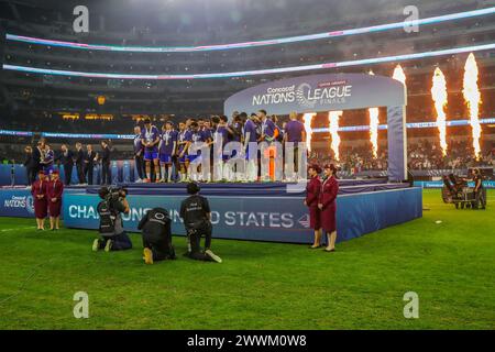 Arlington, Texas, USA. 24th Mar, 2024. The USMNT celebrate their Concacaf Nations League three-peat after defeating Mexico 2-0 in Sunday night's match at AT&T Stadium in Arlington, Texas. (Credit Image: © Brian McLean/ZUMA Press Wire) EDITORIAL USAGE ONLY! Not for Commercial USAGE! Credit: ZUMA Press, Inc./Alamy Live News Stock Photo