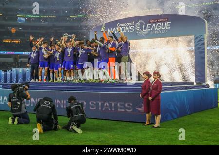 Arlington, Texas, USA. 24th Mar, 2024. The USMNT celebrate their Concacaf Nations League three-peat after defeating Mexico 2-0 in Sunday night's match at AT&T Stadium in Arlington, Texas. (Credit Image: © Brian McLean/ZUMA Press Wire) EDITORIAL USAGE ONLY! Not for Commercial USAGE! Credit: ZUMA Press, Inc./Alamy Live News Stock Photo