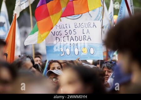 Federal Capital, Federal Capital, Argentina. 24th Mar, 2024. March 24, 2024, Buenos Aires, Argentina:. On the National Day of Remembrance for Truth and Justice and 48 years after the coup d'état that Argentina experienced in 1976, Human Rights organizations called for a massive mobilization towards the Casa Rosada to commemorate the 30,000 disappeared by the dictatorship civil-military and reject the denialist manifestations of the government of Javier Milei. The president of Grandmothers of Plaza de Mayo, Estela de Carlotto, began the reading of a document which she prepared together with M Stock Photo