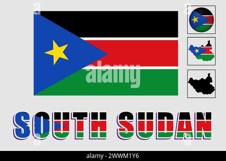 South sudan flag and map in a vector graphic Stock Vector