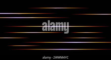 Yellow-red laser beams isolated on a black background. Glowing stripes. Abstract vector illustration. Stock Vector
