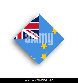 Tuvalu flag - rhombus shape icon with dropped shadow isolated on white background Stock Vector