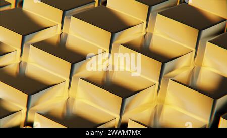 Detailed view of an intricate pattern formed by cubes arranged in a geometric grid, creating a visually striking composition. 3d render Stock Photo