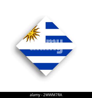 Uruguay flag - rhombus shape icon with dropped shadow isolated on white background Stock Vector