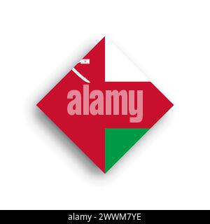 Oman flag - rhombus shape icon with dropped shadow isolated on white background Stock Vector
