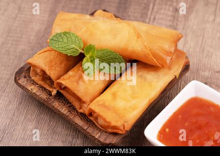 Deep fried spring rolls also known as popia malaysian food Stock Photo