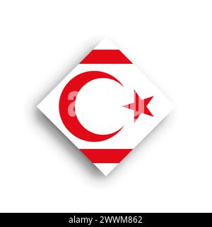 Northern Cyprus flag - rhombus shape icon with dropped shadow isolated on white background Stock Vector