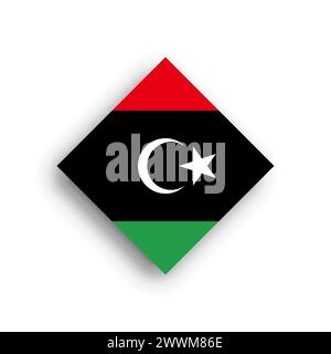 Libya flag - rhombus shape icon with dropped shadow isolated on white background Stock Vector