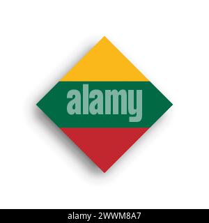 Lithuania flag - rhombus shape icon with dropped shadow isolated on white background Stock Vector