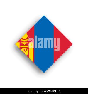 Mongolia flag - rhombus shape icon with dropped shadow isolated on white background Stock Vector