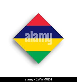 Mauritius flag - rhombus shape icon with dropped shadow isolated on white background Stock Vector