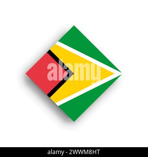 Guyana flag - rhombus shape icon with dropped shadow isolated on white background Stock Vector