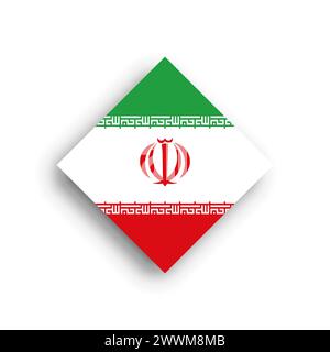 Iran flag - rhombus shape icon with dropped shadow isolated on white background Stock Vector