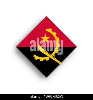 Angola flag - rhombus shape icon with dropped shadow isolated on white background Stock Vector
