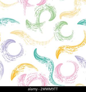 Seamless pattern with paint brush strokes vector collection. Hand drawn curved and wavy lines with grunge circles and squiggles. Chaotic ink brush scr Stock Vector