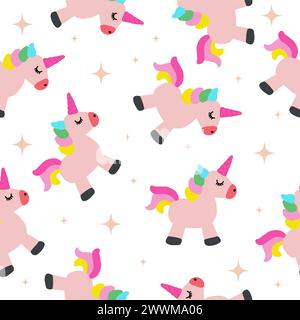 Unicorn and rainbow star seamless pattern. Magic, fairy tale kids background Stock Vector