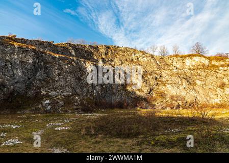 Former limestone quarry on Kamenarka near Stramberk town in Czech republic during autumn Stock Photo