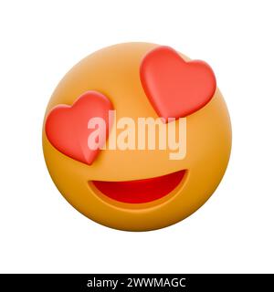 Emoji smiley face with heart eyes 3D rendering on white background have work path. Stock Photo