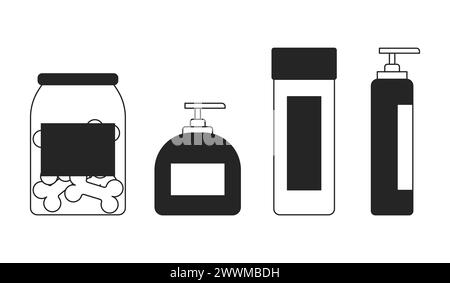 Dog cosmetics and treats black and white 2D line cartoon objects set Stock Vector
