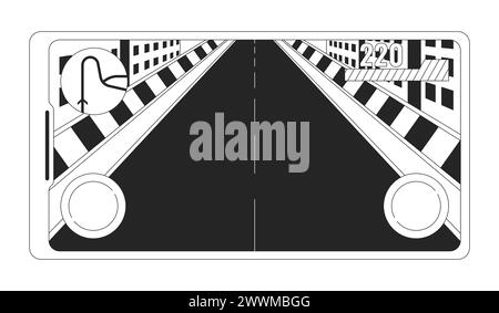Empty racing track on smartphone screen black and white 2D line cartoon object Stock Vector