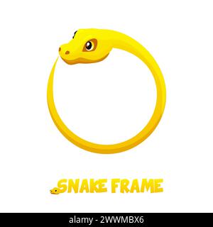 Golden Snake frame. Cartoon snake curled in a ring Stock Vector