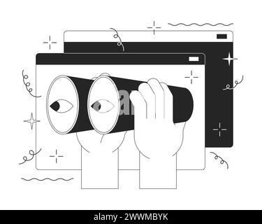 Web searching tool 2D linear illustration concept Stock Vector