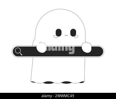 Web search halloween decor 2D linear illustration concept Stock Vector