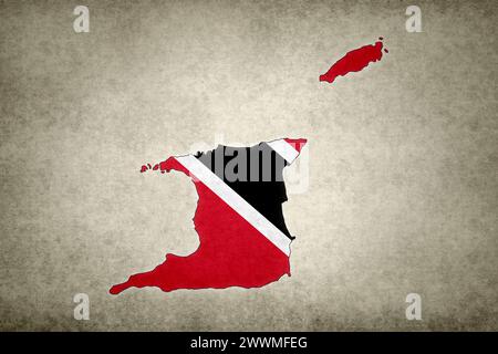 Grunge map of Trinidad and Tobago with its flag printed within its border on an old paper. Stock Photo