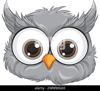 Adorable grey owl with big eyes illustration Stock Vector