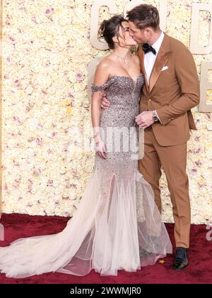 BEVERLY HILLS, LOS ANGELES, CALIFORNIA, USA - JANUARY 07: Sofia Pernas and Justin Hartley arrive at the 81st Annual Golden Globe Awards held at The Beverly Hilton Hotel on January 7, 2024 in Beverly Hills, Los Angeles, California, United States. (Photo by Xavier Collin/Image Press Agency) Stock Photo