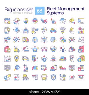 Fleet management systems RGB color icons set Stock Vector