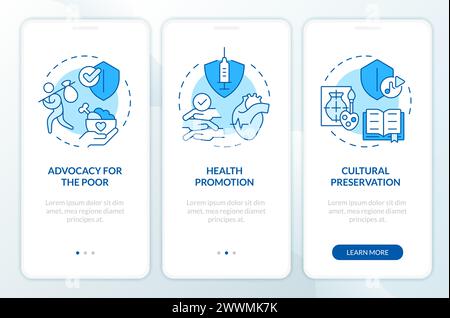 Roles of NGOs blue onboarding mobile app screen Stock Vector