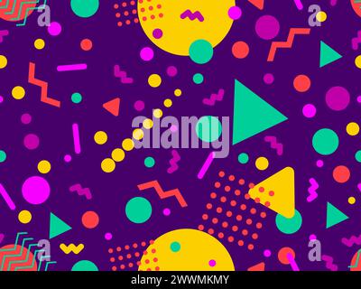 Geometric seamless pattern with memphis elements in 80s style. Colorful geometric pattern. Design of promotional products, wrapping paper and printing Stock Vector