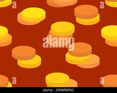 Seamless pattern of gold coins in 3D style. Isometric stack of gold coins. 3D coins for playing in a casino. Design for wallpapers, banners and poster Stock Vector