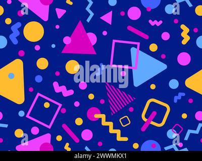 Geometric seamless pattern with memphis elements in 80s style. Colorful geometric pattern. Design of promotional products, wrapping paper and printing Stock Vector