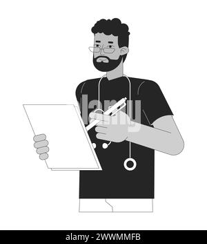 African american male nurse checkup medical 2D linear cartoon character ...