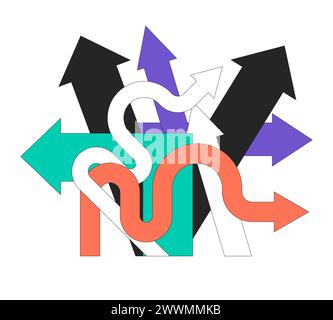 Arrows pointing different directions 2D linear cartoon object Stock Vector