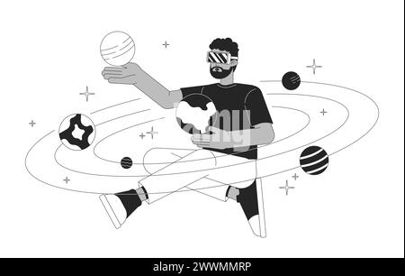 VR experience black and white 2D illustration concept Stock Vector