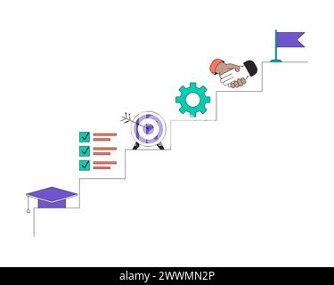 Ambitious career goals steps 2D linear cartoon object Stock Vector