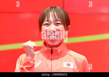 Tokyo, Japan. 25th Mar, 2024. Yuka Suzuki (JPN) Marathon : Japanese Marathon representative for the upcoming 2024 Paris Olympic Games attend a press conference in Tokyo, Japan . Credit: Naoki Nishimura/AFLO SPORT/Alamy Live News Stock Photo