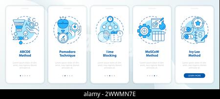 Prioritization techniques blue onboarding mobile app screen Stock Vector