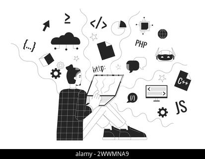 Development world black and white 2D illustration concept Stock Vector