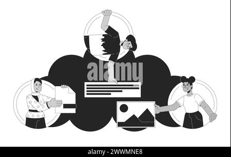 Cloud storage black and white 2D illustration concept Stock Vector