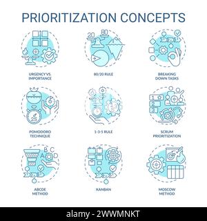 Prioritization techniques soft blue concept icons Stock Vector