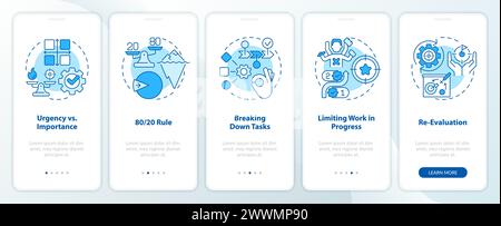 Prioritization principles blue onboarding mobile app screen Stock Vector