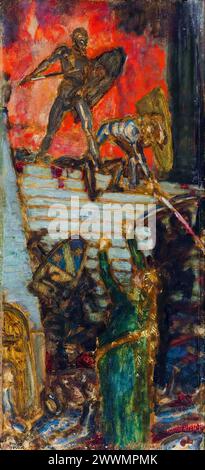 Franz von Stuck, Der Nibelungen Not, painting in oil on artist’s board, 1920 Stock Photo